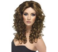 Parrucca Lunga Ondulata Riccia Donna Marrone Parrucca Glamour Accessorio Costume