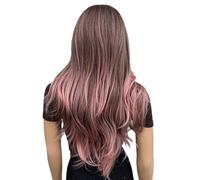 Parrucca lunga ondulata rosa con effetto ombré, 60 cm, con strisce medie, ricci, per donna, fibra resistente al calore, ideale per l'uso quotidiano in occasione di feste.