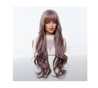 Parrucca Lunga Ondulata Viola Sfumata Per Donna, Parrucca Riccia Ondulata Da 29,5 Pollici Con Frangia, Parrucche Sintetiche A Strati Resistenti Al Calore Per Uso Quotidiano