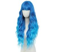 Parrucca Lunga Riccia Blu Per Donna, Parrucca Ondulata Da 29 Pollici Dall'aspetto Naturale Con Frangia, Fibra Sintetica Resistente Al Calore Per L'uso Quotidiano Alle Feste