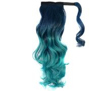 Parrucca lunga riccia colorata sfumata con laccetto, perfetta per acconciature alla moda (verde)