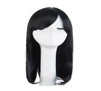 Parrucca lunga riccia con coda di cavallo Cosplay Parrucca bionda for Halloween, parrucca sintetica resistente al calore, ondulata nera media, frangia, costume da cosplay, carnevale(Black)