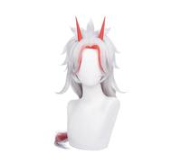 Parrucca lunga riccia con coda di cavallo Cosplay Parrucca for costume anime con capelli lisci e frangia, parrucca lunga rossa mista bianca