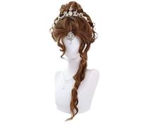 Parrucca lunga riccia con coda di cavallo Cosplay Parrucca lunga ondulata sciolta 3 colori Parrucca con parrucca rosa marrone lino dorato Parrucca sintetica resistente al calore di Halloween(Brown)