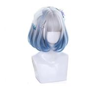 Parrucca lunga riccia con coda di cavallo Cosplay Parrucche blu miste con frangia Parrucca corta Hara Cosplay Parrucca rosa Parrucca sintetica resistente al calore for feste(Blue)