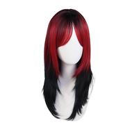 Parrucca lunga rossa e nera for capelli sintetici 1pc for le donne diritto setoso resistente al calore con frangia laterale parrucche for costumi Cosplay(Red and Black 2)