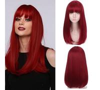 Parrucca lunga rossa per le donne parrucca dritta resistente con frangia Ombre scura senza colla parrucca per feste quotidiane Cosplay