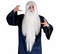 Parrucca Mago Bianca con Barba Lunga 100 cm - Stile Merlino per Adulti - Parrucca Wizard per Halloween, Cosplay, Carnevale e Spettacoli Teatrali