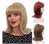 Parrucca marrone bionda con frangia, parrucca vintage anni '60 con piega, parrucca stile pin-up, parrucca per donne, signore, uso quotidiano, feste, anime, cosplay, Ognissanti, costume, marca REEWES, 