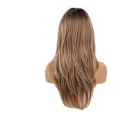 Parrucca marrone da 1 pezzo con frangia a tenda, capelli bob a strati di media lunghezza for le donne, parrucche sintetiche resistenti al calore for l'uso quotidiano