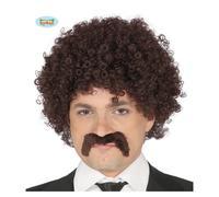 Parrucca Marrone Da Uomo Riccia Corta Con Baffi Accessori