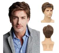 Parrucca Marrone Da Uomo Vaporosa Con Frangetta, Riccia Corta Con Riga Laterale Per Costume Di Tutti I Giorni