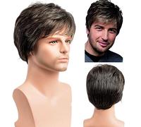 Parrucca Marrone Da Uomo, Vaporosa Parrucca Da Uomo Mista Marrone Nero Dall'aspetto Naturale Con Frangetta, Parrucca Corta In Fibra Resistente Al Calore Per Uso Quotidiano E Costume