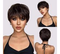 Parrucca marrone-nera con frangia Parrucche sintetiche per donne nere Parrucche corte con onde naturali per donne