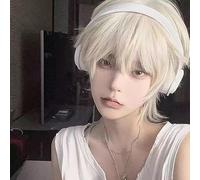 Parrucca Maschile Platino Capelli Corti Cosplay Anime Giapponese Copricapo Completo