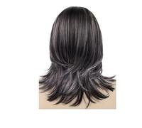 Parrucca media sintetica da 1 pezzo for donna Bob for capelli grigi misti Parrucche for mamma con sale e pepe naturale Resistente al calore for feste Cosplay(Dark Grey)