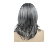 Parrucca media sintetica da 1 pezzo for donna Bob for capelli grigi misti Parrucche for mamma con sale e pepe naturale Resistente al calore for feste Cosplay(Mix Grey)