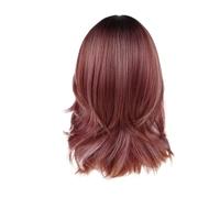 Parrucca media sintetica da 1 pezzo for donna Bob for capelli grigi misti Parrucche for mamma con sale e pepe naturale Resistente al calore for feste Cosplay(Ombre Red)