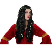 Parrucca medioevale da donna con cappelli lunghi mossi neri travestimento Atosa