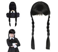 Parrucca Mercoledi Addams Bambina, Parrucca Di Mercoledì Addams, Mercoledì Parrucca Addams,Parrucca Cosplay di mercoledì Addams,con Frangia,per Decorazioni Feste Cosplay