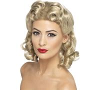 Parrucca Miele Bionda Curls Retro Vintage Pin Up Abito Da Festa
