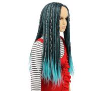 Parrucca mista blu e nera con treccia lunga per bambine di Karlery, per Halloween, cosplay, costume anime, festa