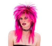 Parrucca Mullet da Donna Rosa Rocker Parrucca Borchie Accessorio Vestito 80s