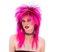 Parrucca Mullet da Donna Rosa Rocker Parrucca Borchie Accessorio Vestito 80s