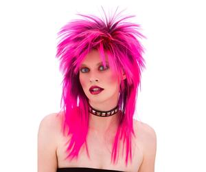 Parrucca Mullet da Donna Rosa Rocker Parrucca Borchie Accessorio Vestito 80s