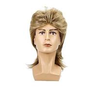 Ｚｉａｌｏｆｉ Parrucca Mullet Da Uomo, Parrucca a Strati Rock Anni '70 E '80, Parrucca Sintetica Da Discoteca Retrò Rocker per Costume di Halloween, Oro marrone chiaro
