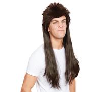 Parrucca Mullet Lungo Marrone Pat Sharpe 80's 90's Uomo Accessorio per Costume