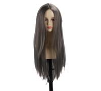 Parrucca nel Mezzo, Trama Opaca Ad Alta densità Liscia Parrucche Dritte Lunghe per le Feste Natalizie Cosplay Data (Grigio fumo)