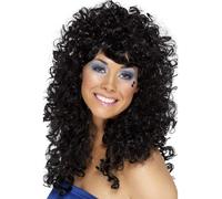 Parrucca Nera Boogie Babe Per Adulti Costume Elegante Anni '60 '70 '80 Nuovo