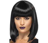 Parrucca Nera Corto Con Frangia Per Donne Pop Star Costume Parrucca Liscia