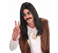 Parrucca Nera Costume Da Hippie Uomo Adulto