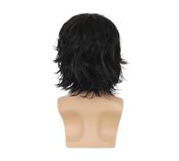 Parrucca nera da uomo 1 pezzo corto a strati naturali soffici sintetici resistenti al calore for capelli cosplay