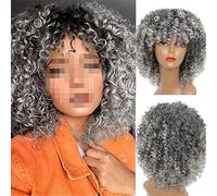 Parrucca nera dei capelli ricci neri da 14 pollici mescolata parrucca e rossa Bangs corta sintetica adatta(D)