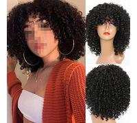 Parrucca nera dei capelli ricci neri da 14 pollici mescolata parrucca e rossa Bangs corta sintetica adatta(C)