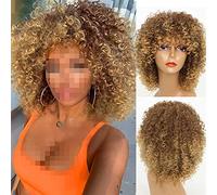 Parrucca nera dei capelli ricci neri da 14 pollici mescolata parrucca e rossa Bangs corta sintetica adatta(B)