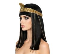 Parrucca Nera Egiziana - Parrucca Lunga Nera Con Frangia | Accessori | Cleopatra Cosplay Parrucca Con Accessori Testa Di Serpente, Capelli Lunghi E Lisci Neri, Stile Egiziano Antico