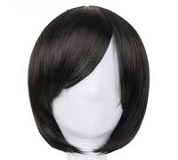 Parrucca nera Fei-Show sintetica resistente al calore in fibra obliqua frangia corta ondulata cosplay Halloween Carnevale capelli donne posticci-Nero naturale-12 POLLICI