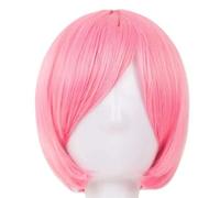 Parrucca nera Fei-Show sintetica resistente al calore in fibra obliqua frangia corta ondulata cosplay Halloween Carnevale capelli donne posticci-rosa-12 POLLICI