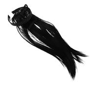 Parrucca Nera Liscia con Fascia e Frangia, 40cm, Donna | Effetto Realistico e Lucido, Fibra Resistente al Calore, Clip Invisibili Integrate, per Lavoro e Riunioni