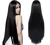 Parrucca nera lunga da 1 pc, parrucca extra lunga dritta con la pila, ideale per coaplay, festa, abbigliamento quotidiano.