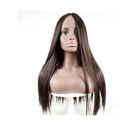 Parrucca nera lunga e liscia per donna, parrucca sintetica naturale liscia con riga centrale, parrucca lunga e liscia, resistente al calore, regolabile,Dark Brown