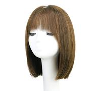 Parrucca nera lunga fino alle spalle, parrucca corta e dritta con frangia, parrucche dritte in capelli umani per donna, parrucca corta nera a caschetto per feste,Mixed Silk-B2