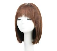 Parrucca nera lunga fino alle spalle, parrucca corta e dritta con frangia, parrucche dritte in capelli umani per donna, parrucca corta nera a caschetto per feste,Human Hair-C4
