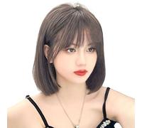 Parrucca nera lunga fino alle spalle, parrucca corta e dritta con frangia, parrucche dritte in capelli umani per donna, parrucca corta nera a caschetto per feste,Human Hair-A1
