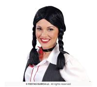 Parrucca nera Mercoledì trecce Carnevale Halloween Strega Morticia Mercoledì