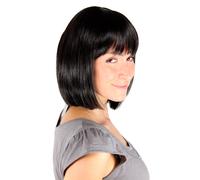 Parrucca Nera Mezza Lunga Lunghezza Alle Spalle Dritto Long Bob Con Frangia Mia